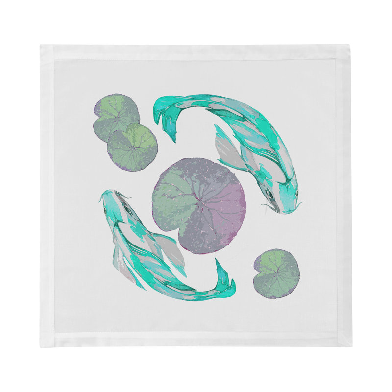 Leopard Koi Cotton Sateen Dinner Napkins, Turquoise