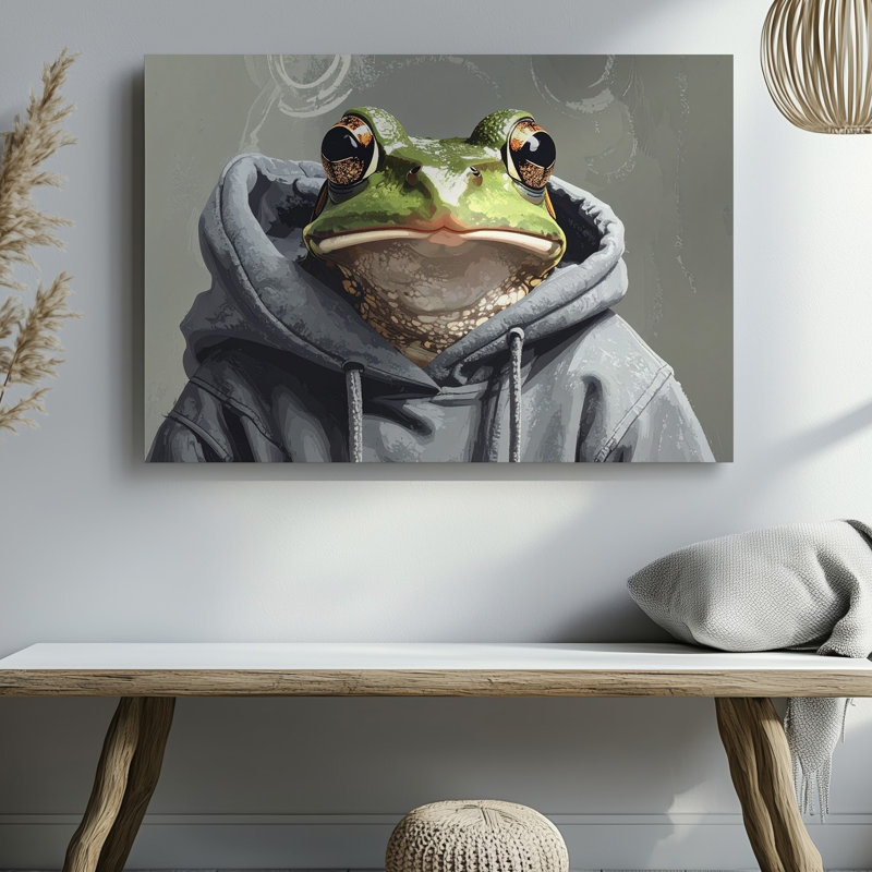 Gros plan sur une grenouille dans une toile souple de style réaliste, H 30 po x l 30 po