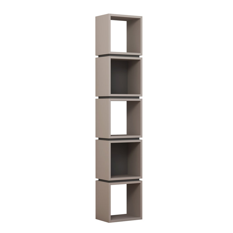 Channelle Freestanding 5-Tier Narrow Bookcase with Modern Design, Light Mocha/Anthracite