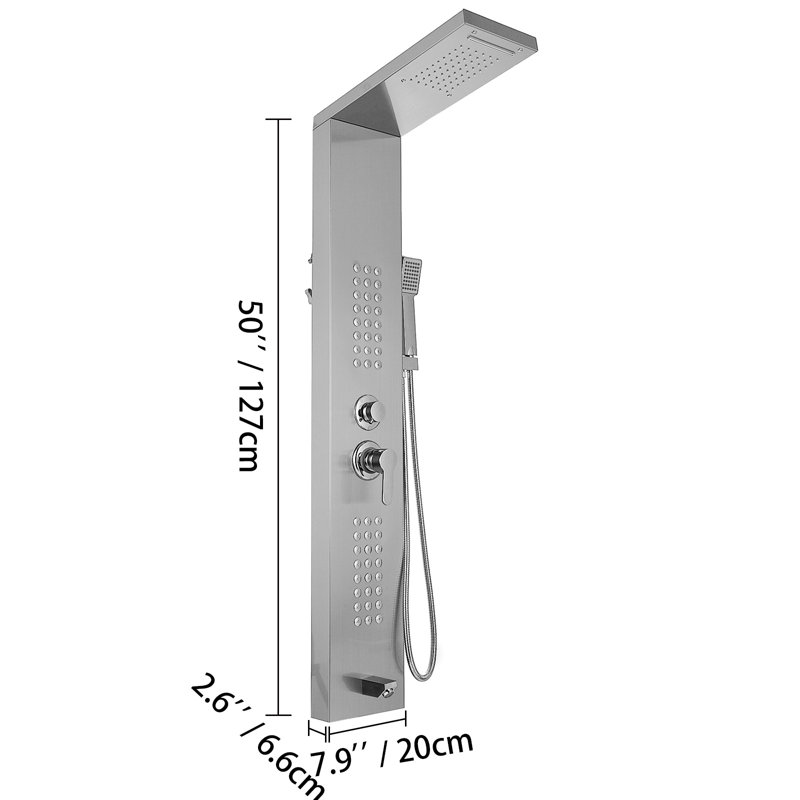 VEVOR 50'' Shower Panel with Adjustable Shower Head, Polished Sliver