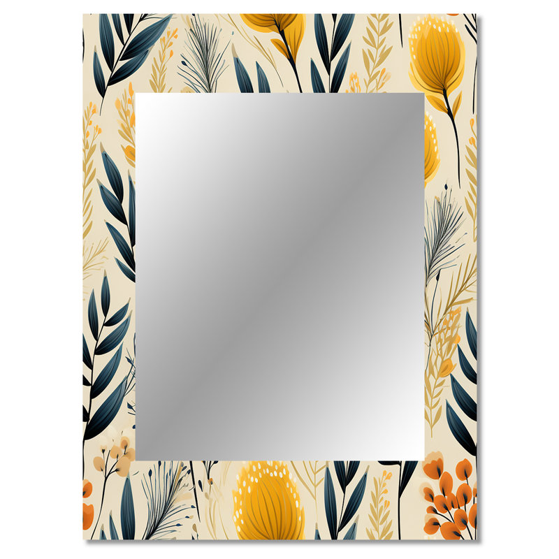 Calana Botanical Flowers Rustic Charm - botanical  Wall Mirror, Botanical Decorative Mirror, Printed Metal Art, 40" x 30"