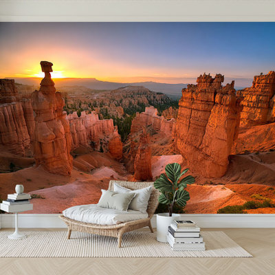 Papier peint adhésif auto-adhésif moderne pour la chambre à coucher Pez and Stick l 96 po x H 69 po Bryce Canyon Sunrise Desert Rocks Landscape