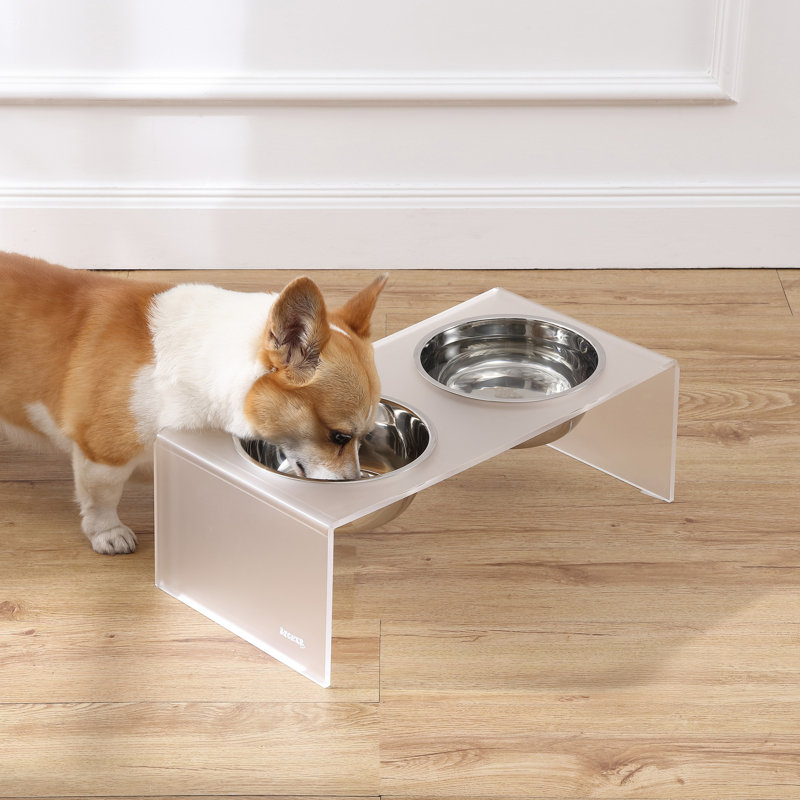 Mangeoire pour animaux Keaton, Moyen (6,76 tasses / 54 oz liquides), Lune blanche / chrome