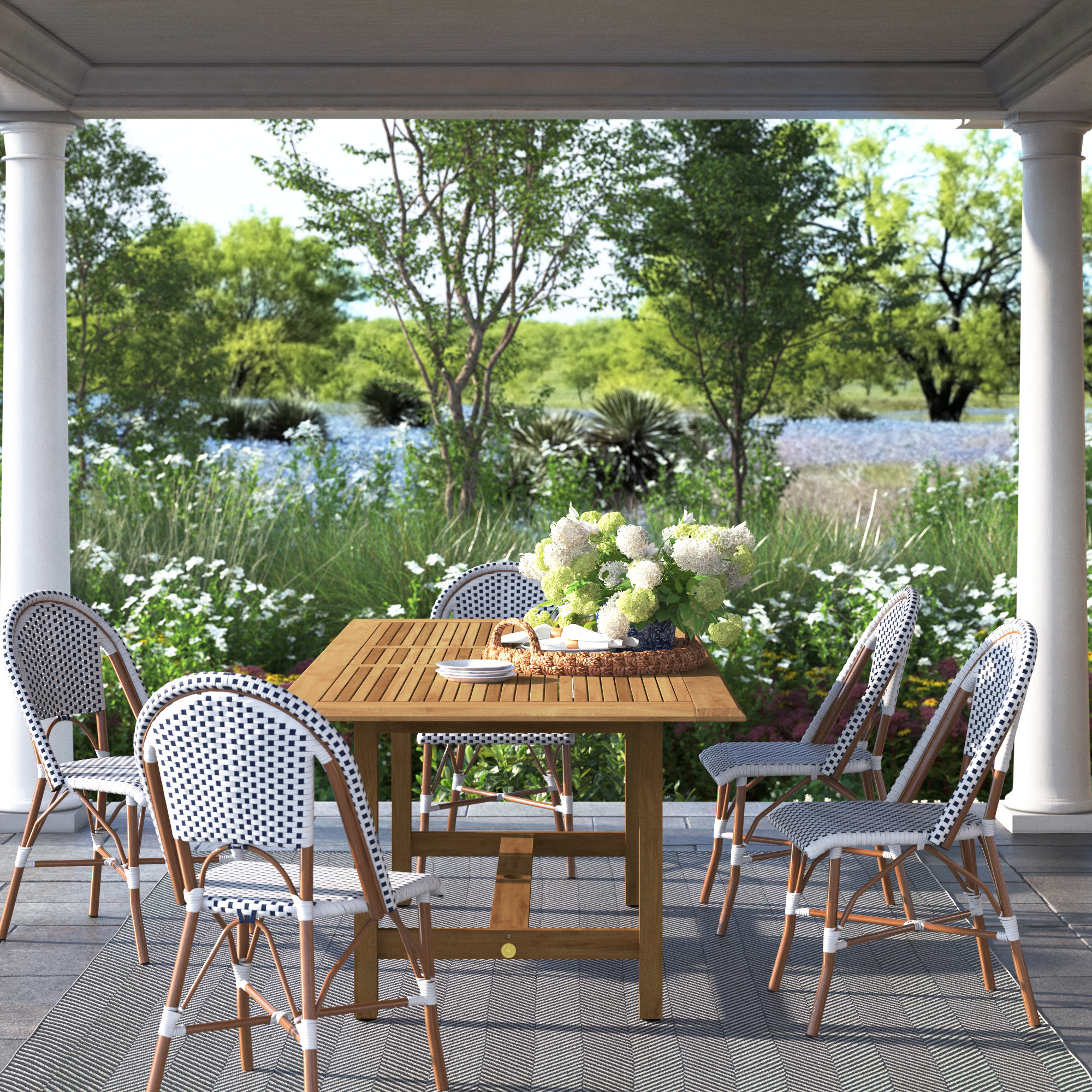 Rafael 86.6" W x 39" D Rectangular Extendable Solid Wood Outdoor Dining Table with Umbrella Hole 