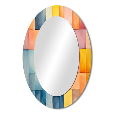 Midcentury pastel color cubes II - Modern Oval Wall Mirror