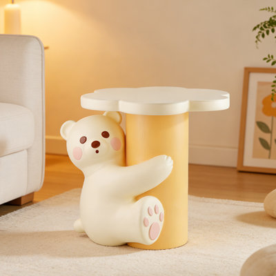 Table de bout avec tronc d'arbre 18 po avec plateau en forme de fleur - table d'appoint décorative en résine et table de chevet pour chambre d'enfant, salon, chambre de bébé, patio, cadeau d'Halloween et de Noël