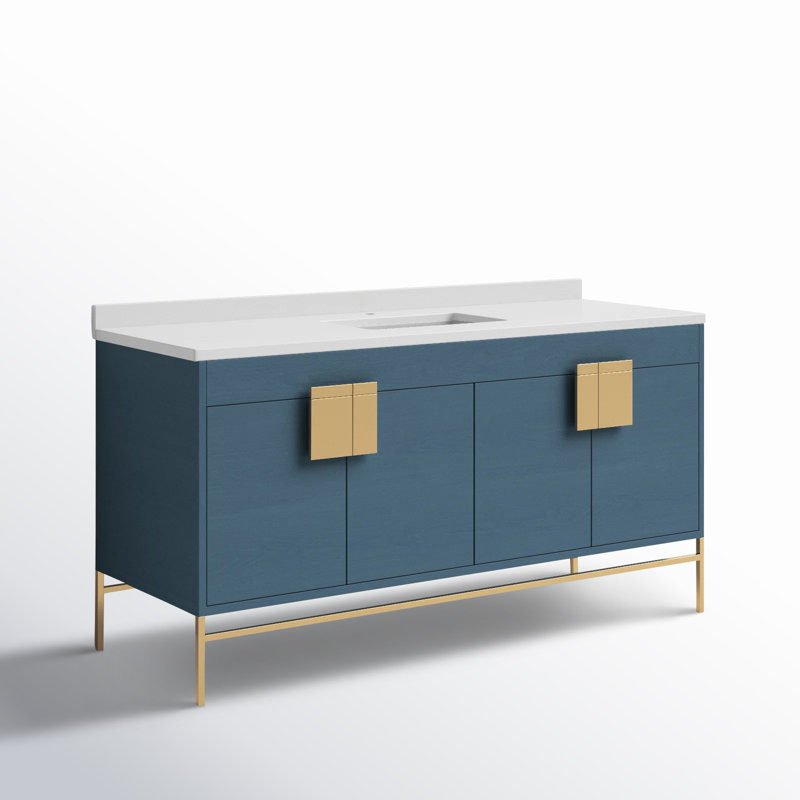 Ensemble de meuble-lavabo simple 60 po Maisie, Laiton satiné, Bleu français