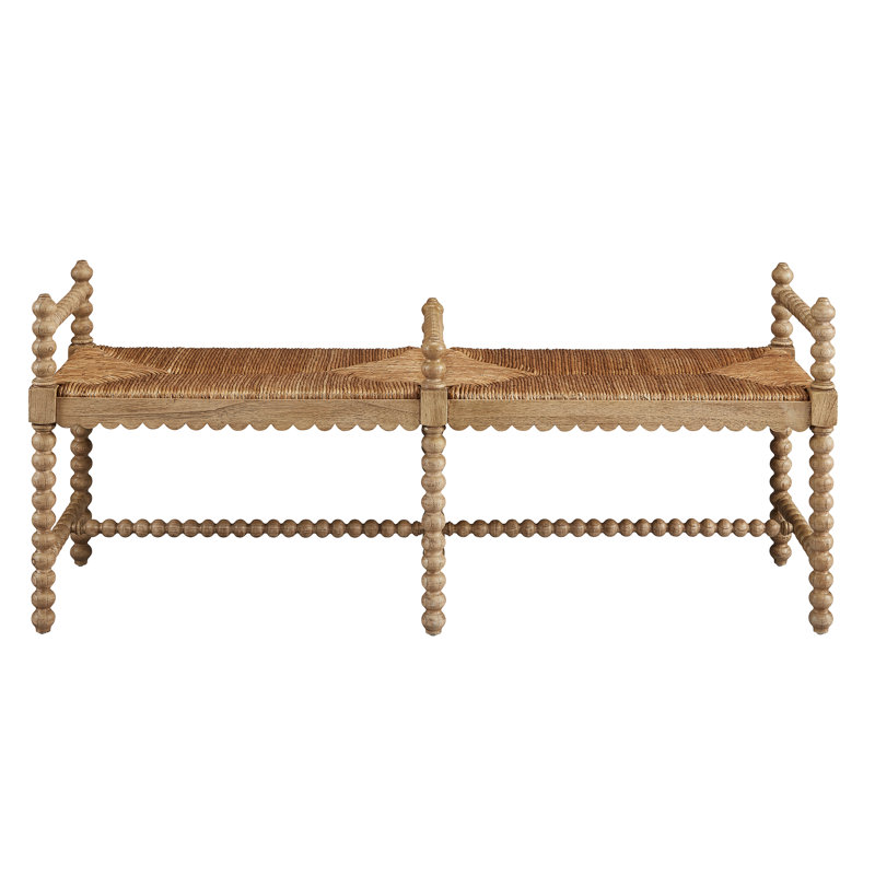 Meilani Beige and Brown Mahogany Bench with Hand-Tied Rush Seat