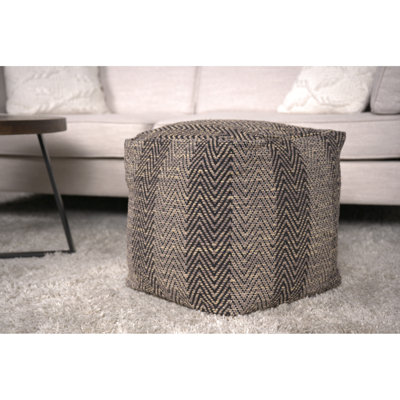 Brown And Beige Zigzag Cotton Pouf, Handcrafted Household Object, 14.98 In Depth, Fully Assembled, Spot Clean, 250-Pound Bearing Capacity Pouf Beige, Handmade Homeware Accessory Width, 250 Lb
