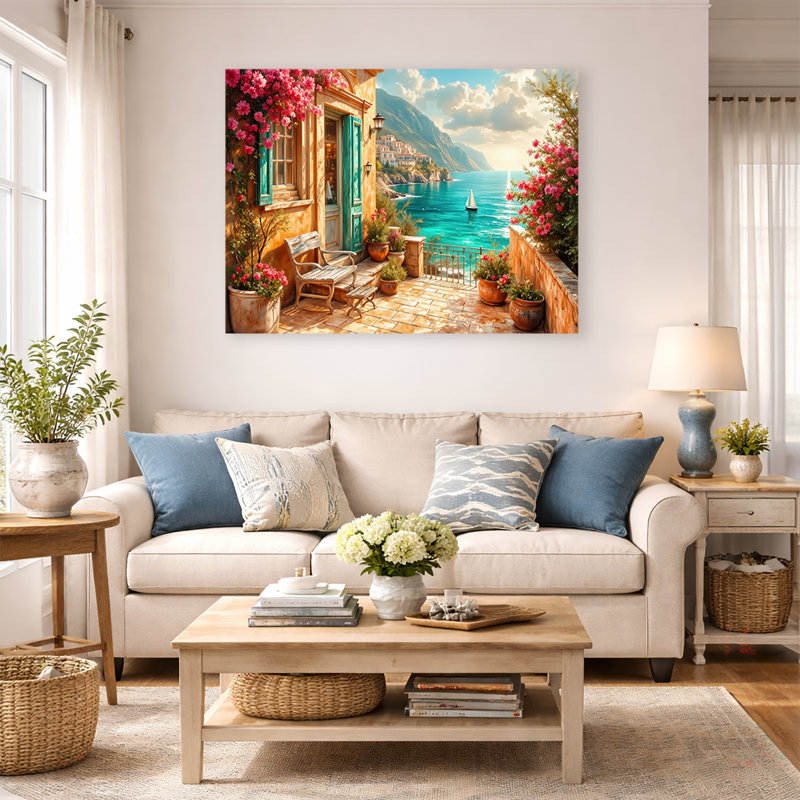 Art mural méditerranéen sur toile méditerranéenne, H 36 po x l 48 po x P 1,5 po