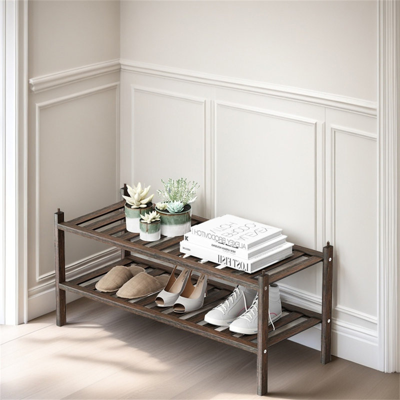 Range-chaussures, une étagère de rangement empilable en bambou à double couche pour les entrées, les couloirs et les armoires
