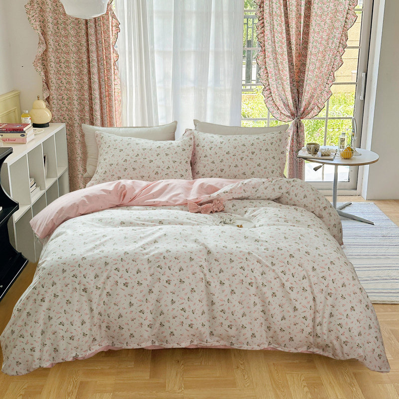  Ensemble de housse de couette en coton floral, Twin Extra Long Duvet Cover + 2 Standard Shams, Motif floral rose