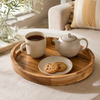Handcrafted Acacia Wood Oval Brown Serving Tray