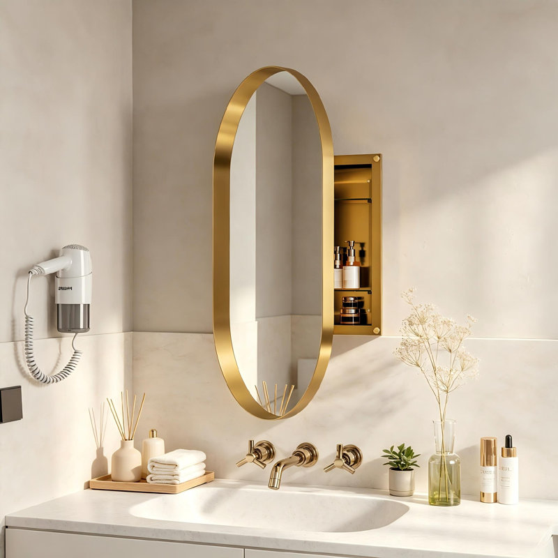 Armoire de salle de bain ovale moderne avec miroir 33,5 "x 20,5" Modern