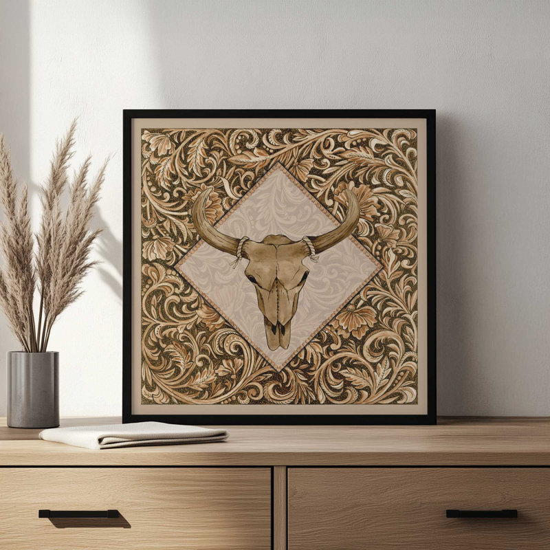 «Leather Skull» par Cindy Jacobs, reproduction d'art, L 20 po x H 20 po, Brun, Framed Print