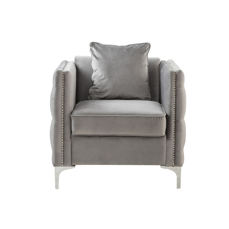 Fryd Purple Velvet Chair With 1 Pillow Chair, Metal Chair, Gray Velvet