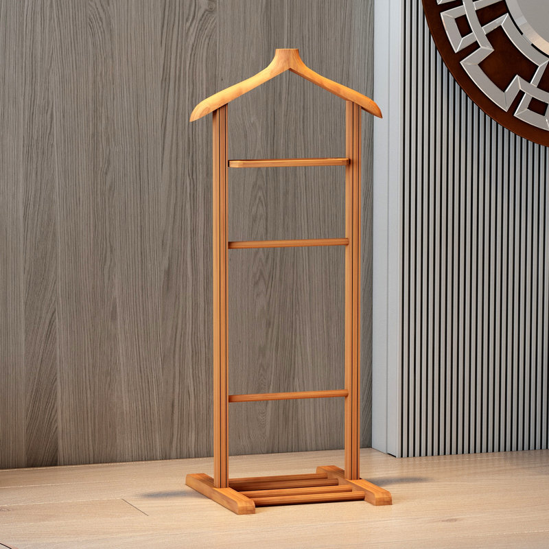 Elegant Beech Wood Valet Stand, Natural Finish, 13.2 x 47.2 x 18.1 inches | 100% Solid Beech, Assembled | Multipurpose Hanger for Clothing, Accessories & More | Stylish Bedroom & Entryway Organizer