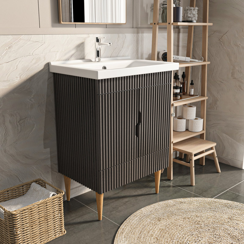 Sahra Single Bathroom Vanity with Ceramic Basin, Anthracite, 60cm