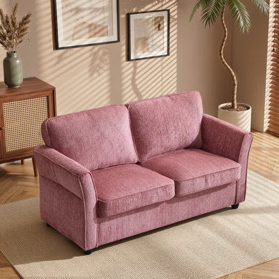 Jolie causeuse compacte en chenille avec accoudoirs floraux pour petits espaces
