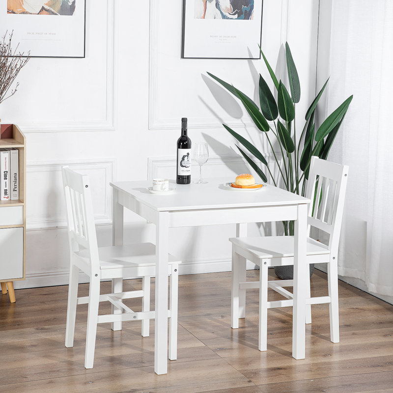Veasley 2 - Person Pine Solid Wood Dining Set, White, White