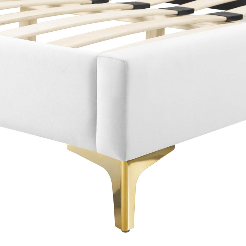 Gwyneth Tufted Performance Velvet Platform Bed, White, King
