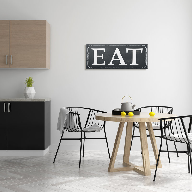 EAT noir et blanc, Toile tendue, H 13 po x l 30 po