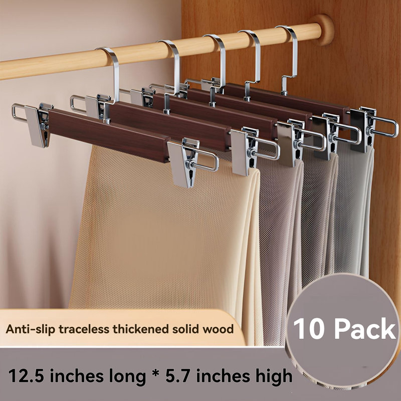 Cintres intégrés pour pantalons en bois massif avec pinces sans plis, 10