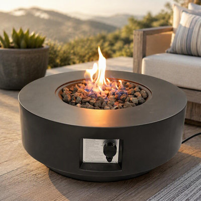 Concrete Outdoor Propane Gas Fire Pit Table with Lid, 40000 BTU, Rust Resistant, Lava Rocks 11in H x 30in W