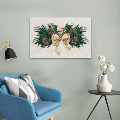Evergreen Christmas I - Berries Bow Christmas Cream Art
