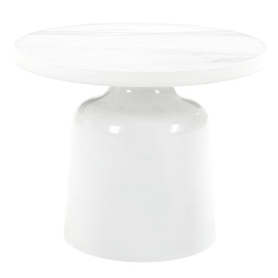 Table en marbre d'ingénierie avec une extrémité à finition blanche lustrée tendance