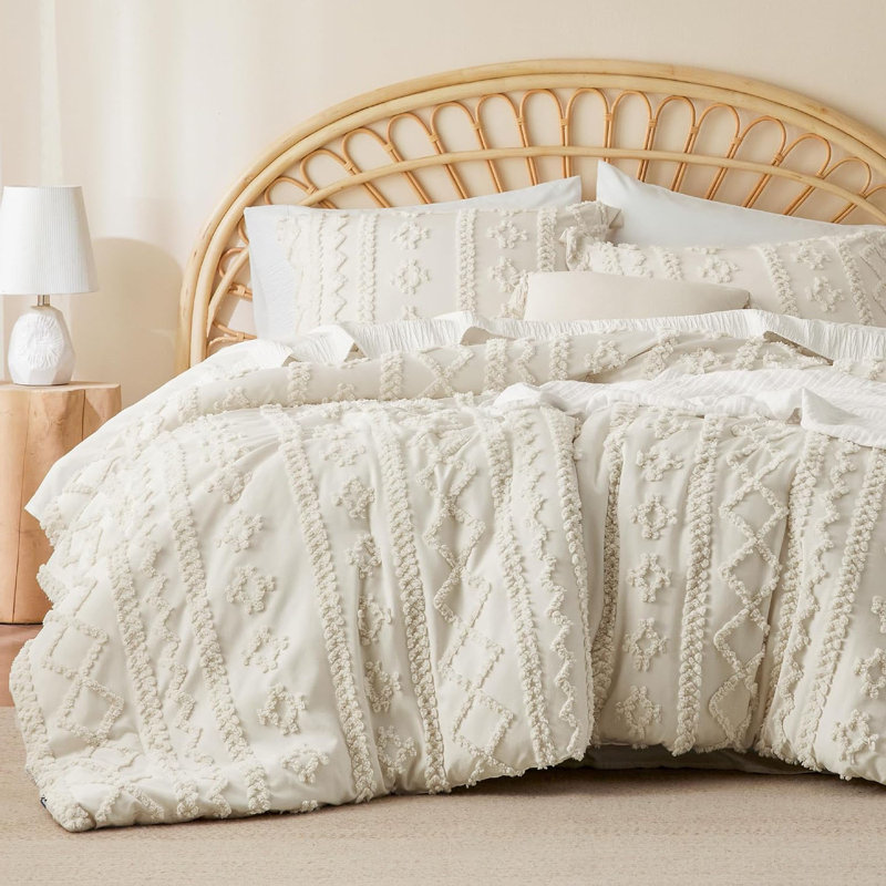 Tufted Boho Comforter Set Queen Size 3 Pieces