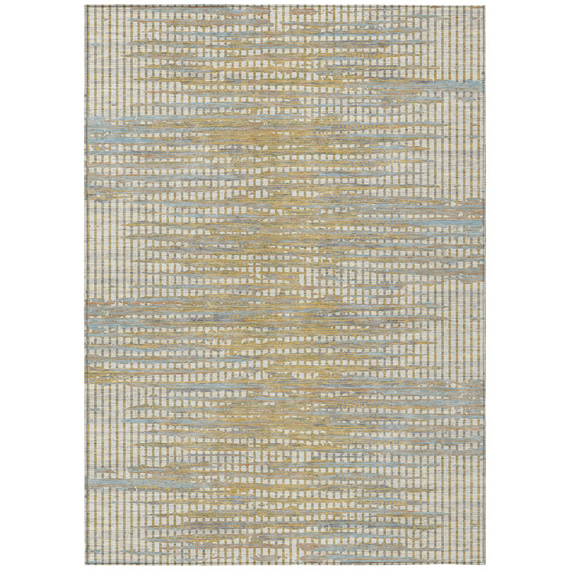 Machine Washable Indoor/Outdoor Chantille ACN2642 Abstract Rug, Ivory, 5' x 7'6"