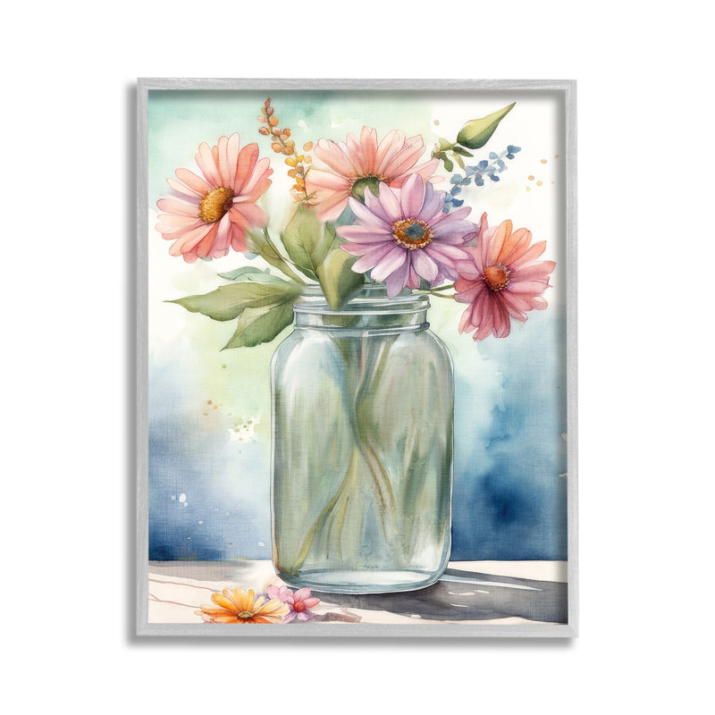 «Gerbera Daisies in Jar», art de la giclée encadrée par Kim Allen, Estampe numérique Farmhouse, H 14 po x l 11 po