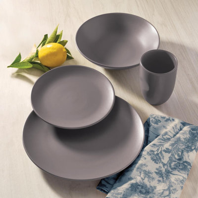 Oxford Unni Solids Rain Cloud Stoneware 16-piece Dinnerware Set, Service for 4