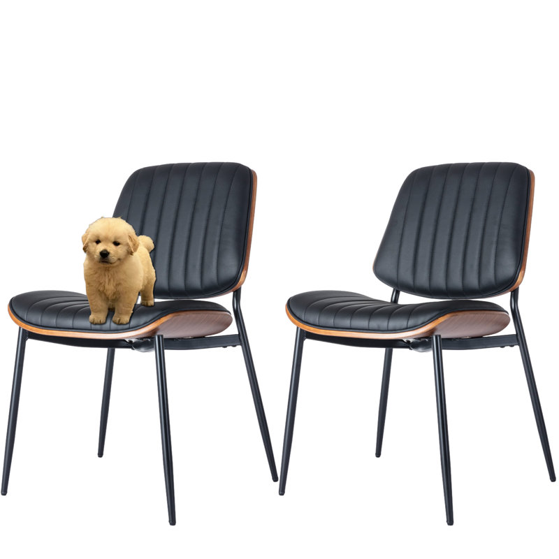 Modern Leather Upholstered Dining Chairs Set of 2, Black