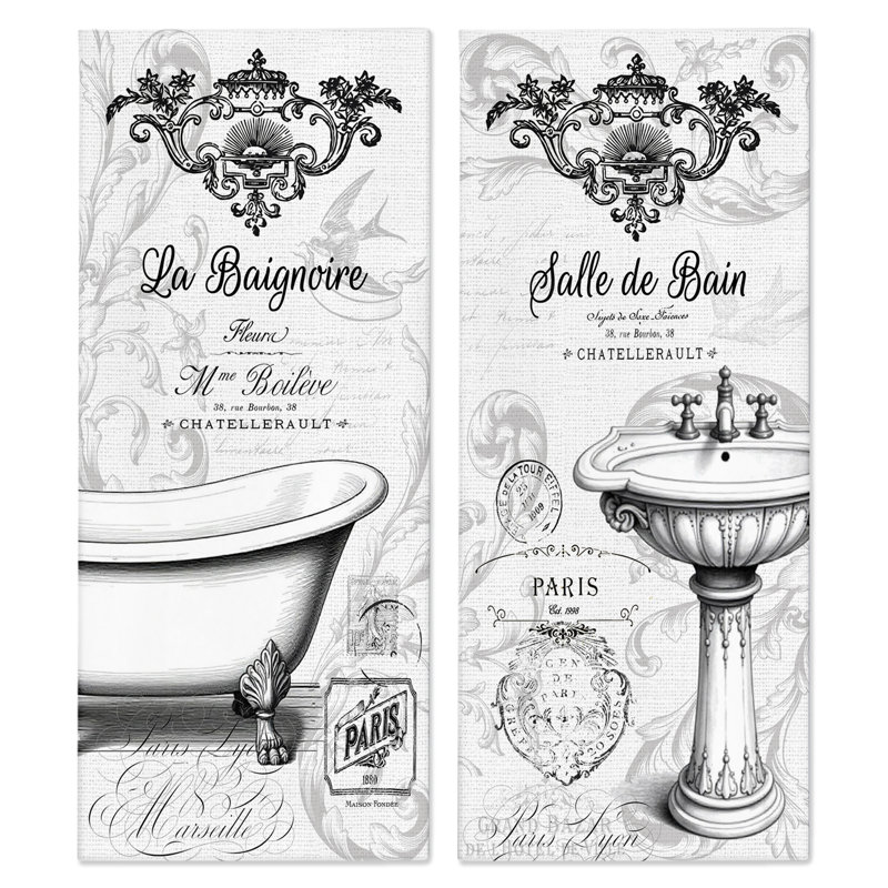 Ensemble de 2 toiles de salle de bain Antique French, H 30 po x l 13 po