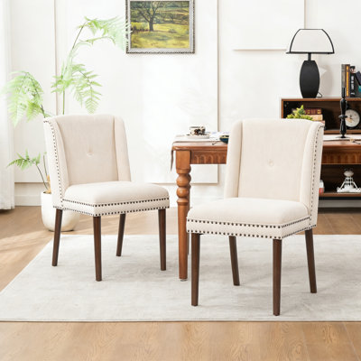 Bexley Modern Classic Rubber Wood Upholstered Dining Chair with Nailhead Trim and Wingback Design
