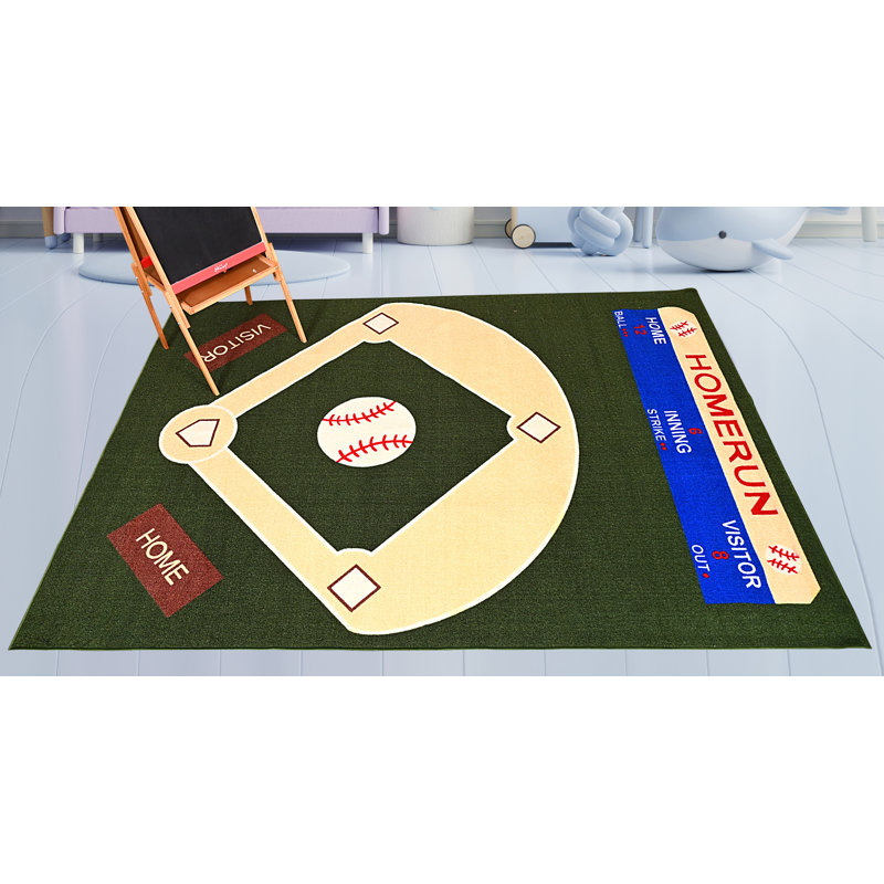 Furnish My Place Niemann 710 Baseball Play Area Rug for Kids Playroom | Bathroom & Kindergarten Classroom | Baseball Ground Rectangle | Anti Skid Rubber Backing | Green
