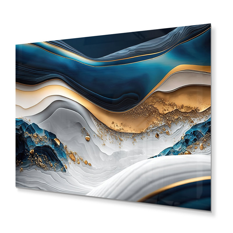 «Abstract Geode Waves Blue II» - Décoration murale abstraite en métal, H 24 po x l 32 po x P 1 po