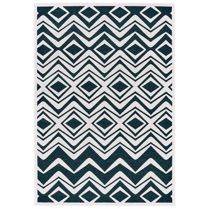 Tapis turquoise / blanc Ewald, Rectangle 9'8" x 12'7"