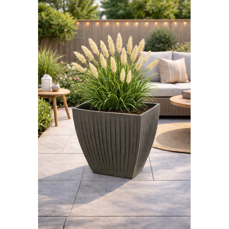 Latia 23" Square Plastic Flower Planter Pot – Lightweight, Crack-Resistant, Indoor/Outdoor, Granite Graphite