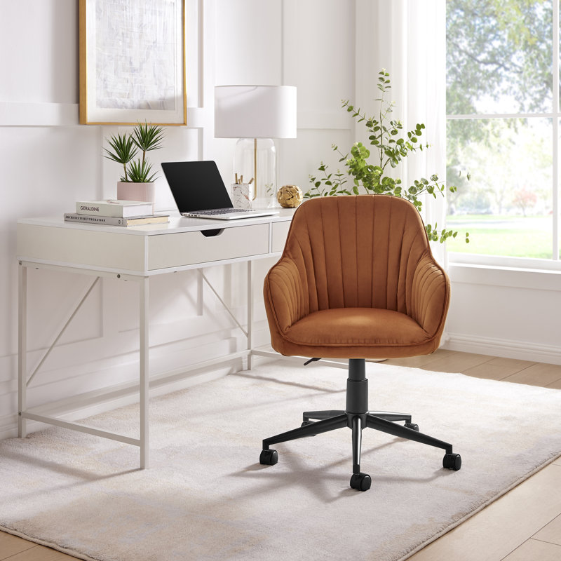 Alerah Luxury Home Office Vanity Chair - Upholstered  Modern Tub Chair Design, Orange Velvet