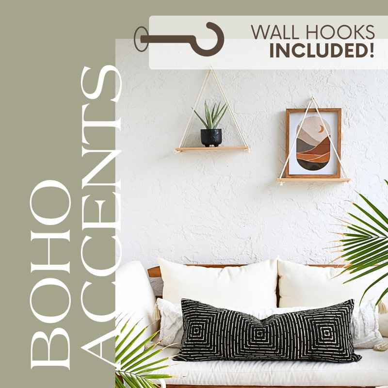 2 Piece Hanging Solid Wood Floating Shelf