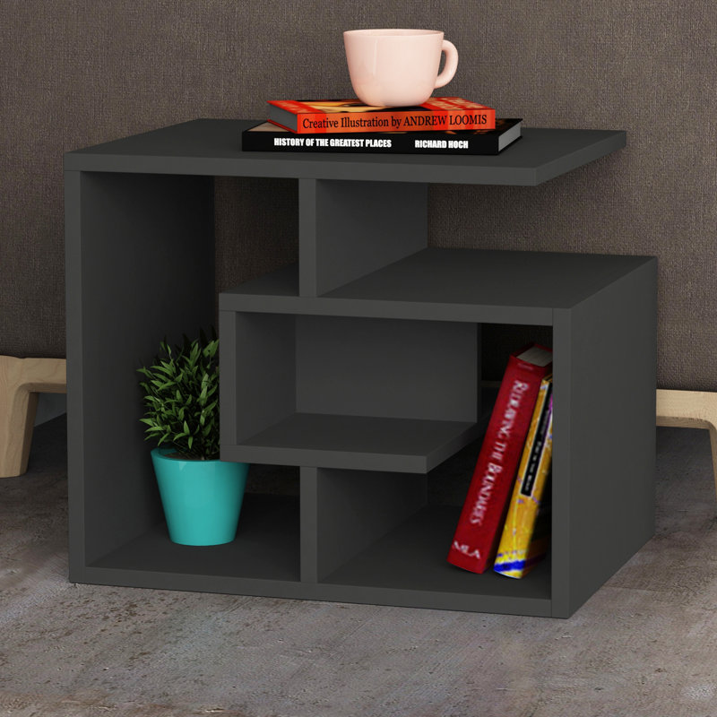 Labirent Modern 4-Tier Side Table with Ample Storage, Anthracite