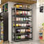 Adjustable 6 - Storey Black Metal Storage Rack For Garage, High Load Bearing, Rust Supermarket And Home Rack, Design, Black, Surface