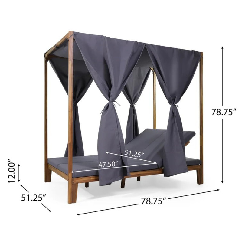 Yavi Outdoor Daybed, Brown Wood, Gray Waterproof Fabric, 79 Inch, Gray
