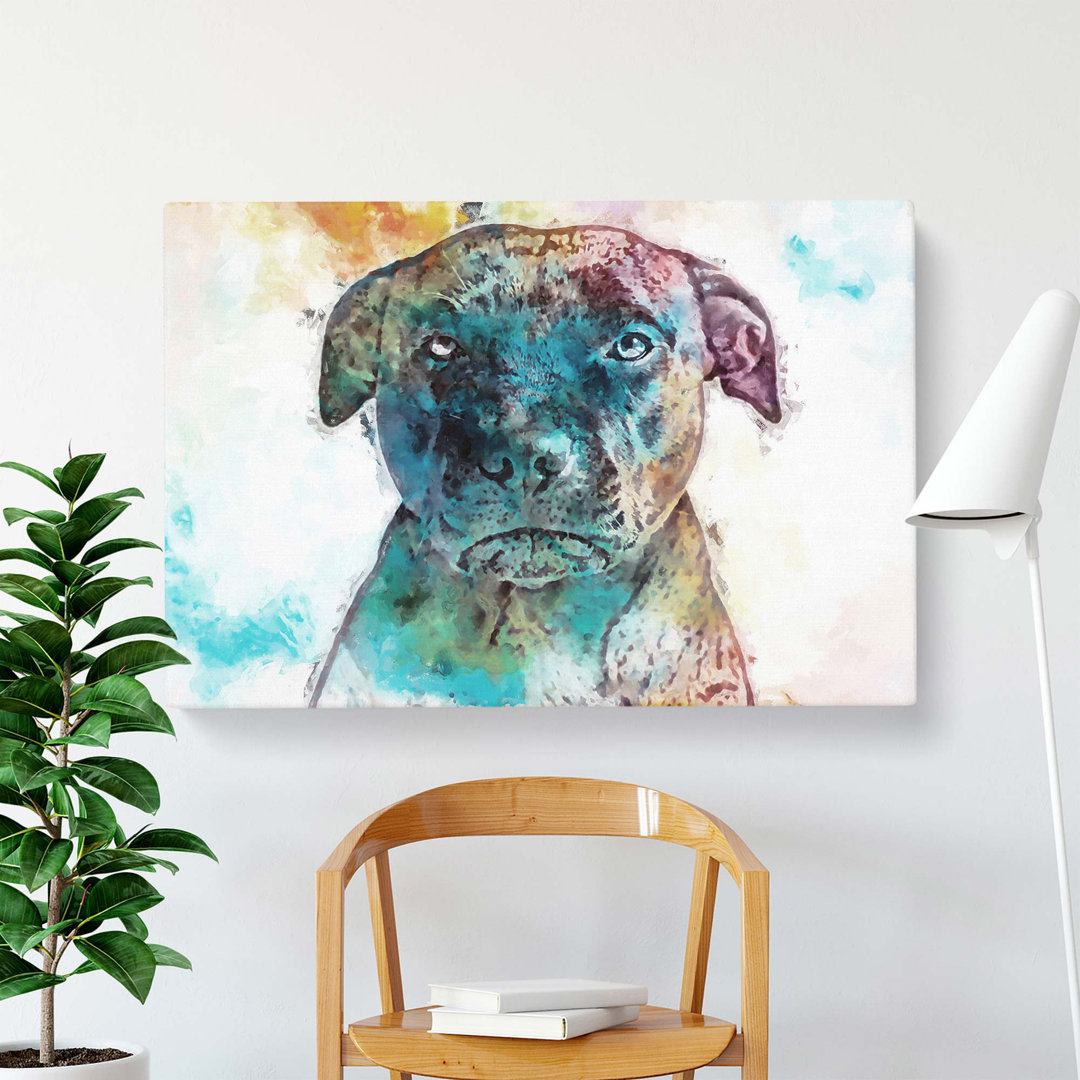 A Staffordshire Bull Terrier Dog - Wrapped Canvas