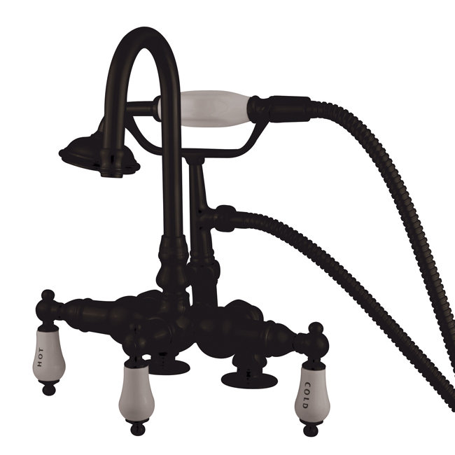 Vintage Triple Handle Deck Mounted Clawfoot Tub Faucet with Handshower