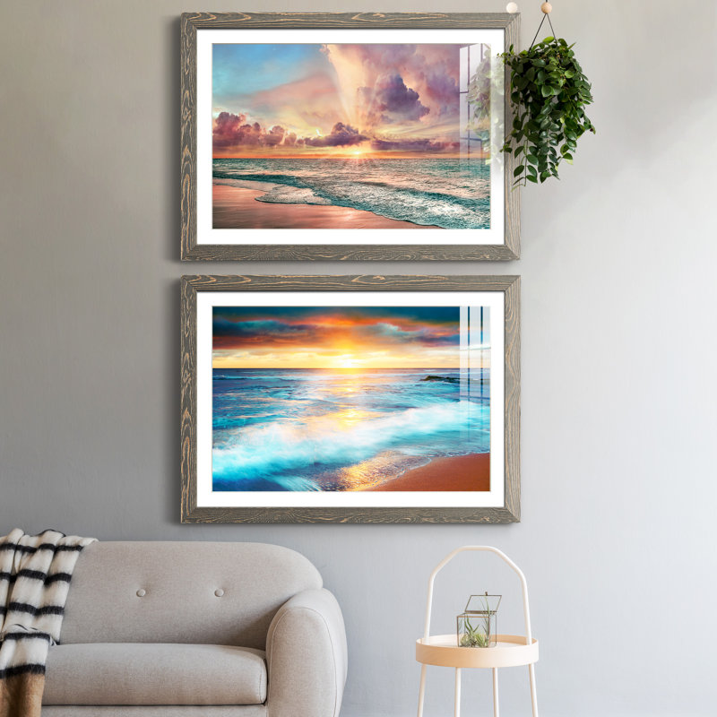 Copper Beach - ensemble de 2 peintures encadrées, H 27,5 po x l 37,5 po x P 1 po, Cadre en papier gris