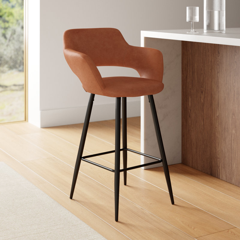 Lake Upholstered Counter Stool with Metal Frame, Brown, Counter Stool (25" Seat Height)